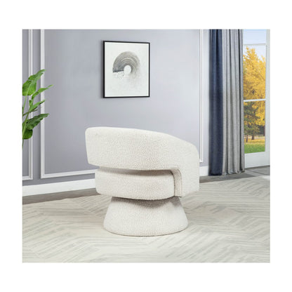 Cream Boucle Swivel Accent Barrel Chair