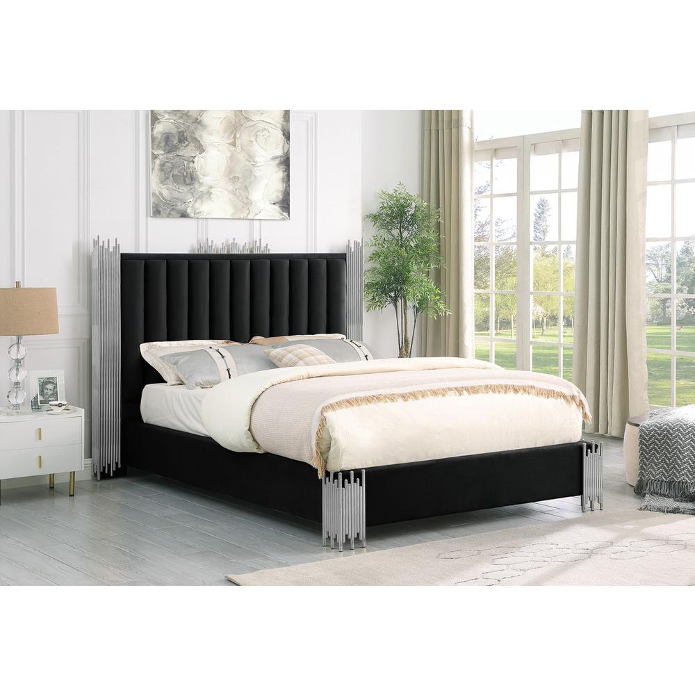 Queen size Black velvet bed with silver corners (Platform)