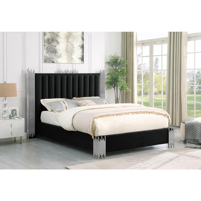 Queen size Black velvet bed with silver corners (Platform)