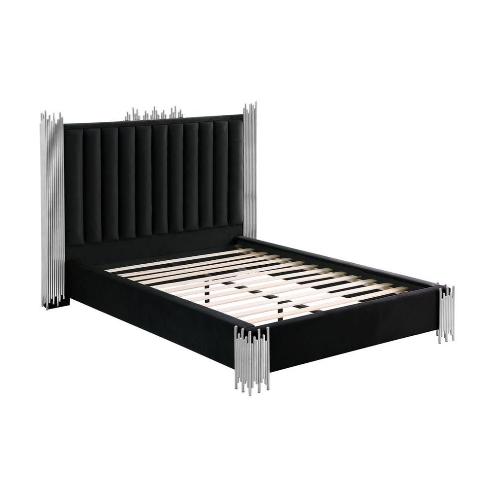 Queen size Black velvet bed with silver corners (Platform)