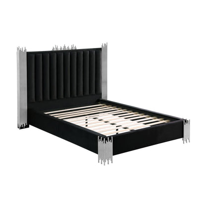 Queen size Black velvet bed with silver corners (Platform)