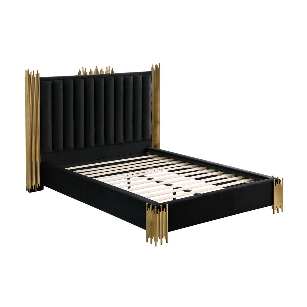 Queen size Black velvet bed with gold corners (Platform)