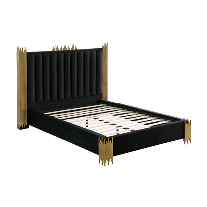 Queen size Black velvet bed with gold corners (Platform)
