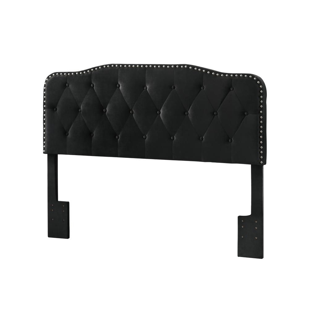 Black Velvet Uph. Panel Bed with Silver Nailhead - Full