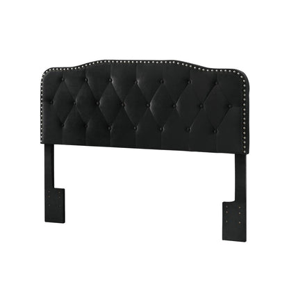 Black Velvet Uph. Panel Bed with Silver Nailhead - Full