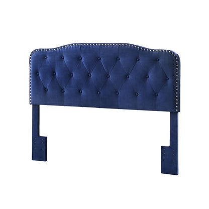 Navy Velvet Uph. Panel Bed with Silver Nailhead - Full
