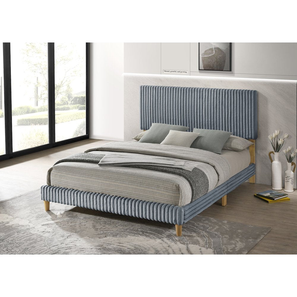 Twin size panel bed with wooden legs in Gray color