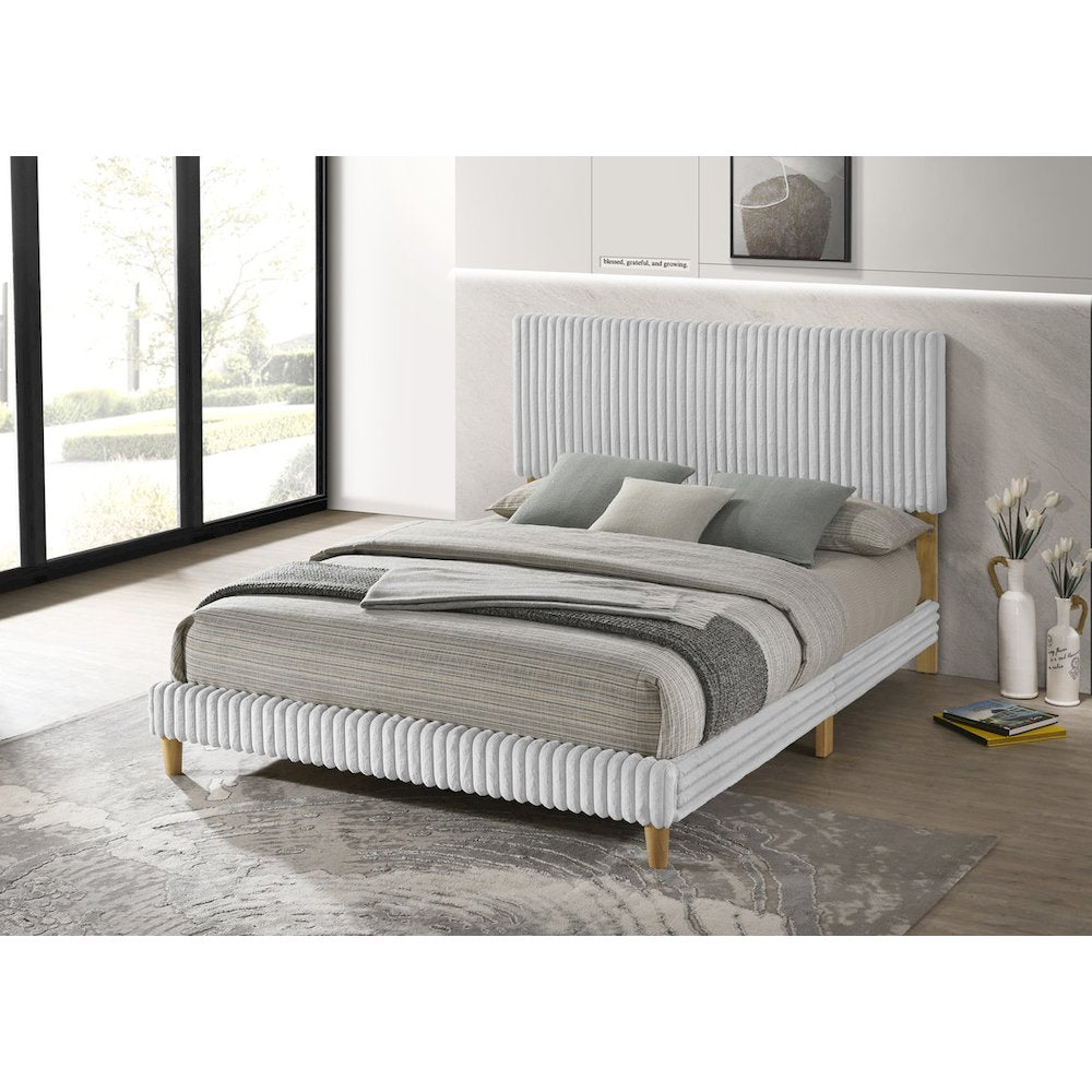 Twin size panel bed with wooden legs in Light gray color