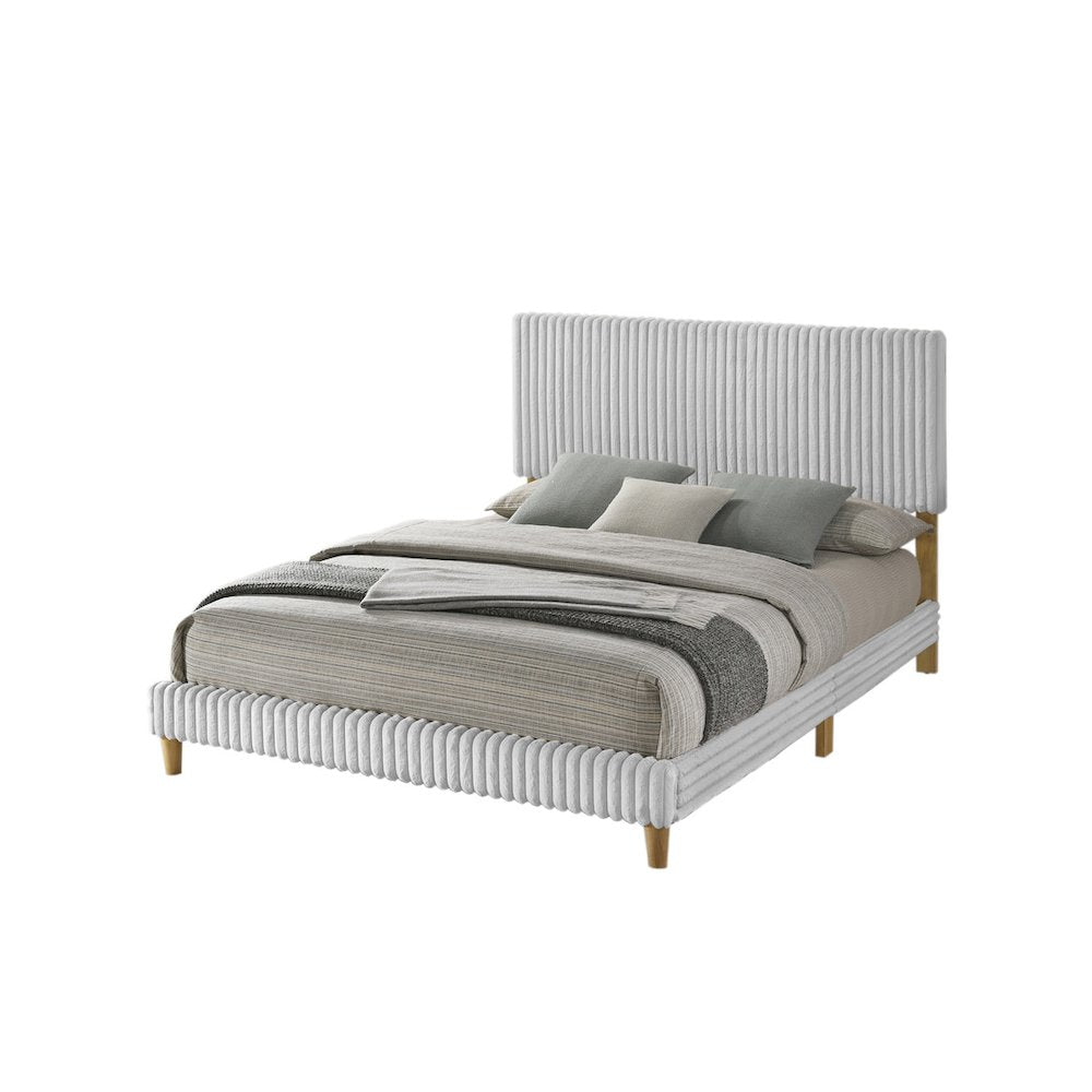 Twin size panel bed with wooden legs in Light gray color