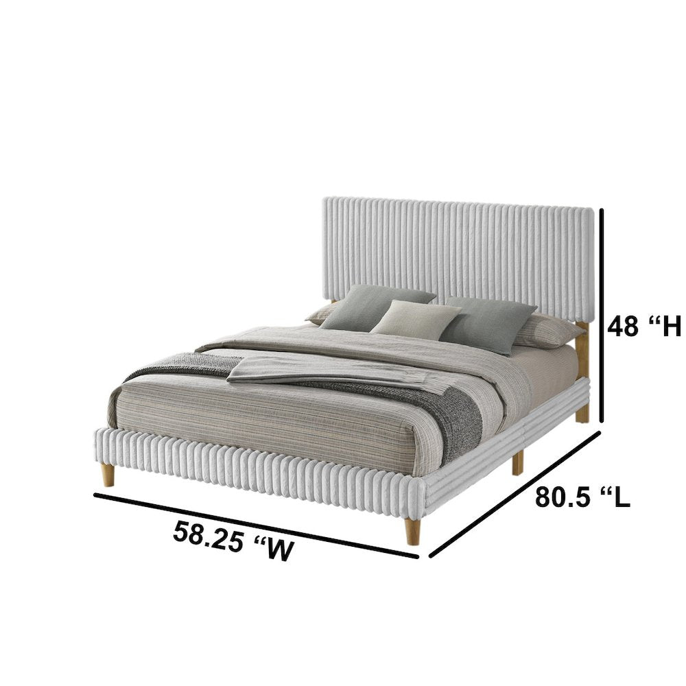 Full size panel bed with wooden legs in Light Gray color