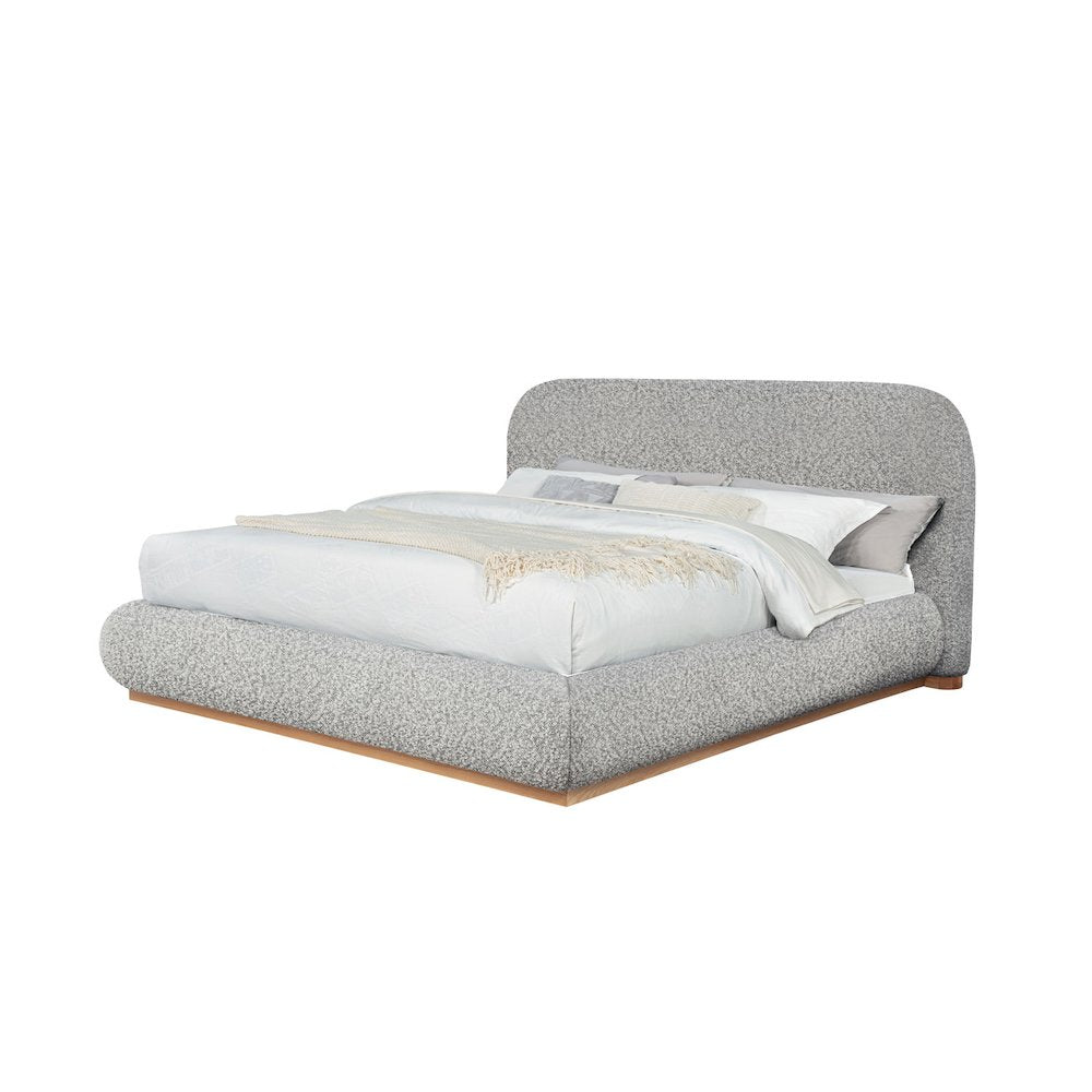 Rich Gray Boucle Queen Platform Bed With Wood Base