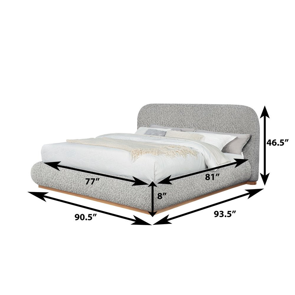 Rich Gray Boucle Eastern King Platform Bed With Wood Base