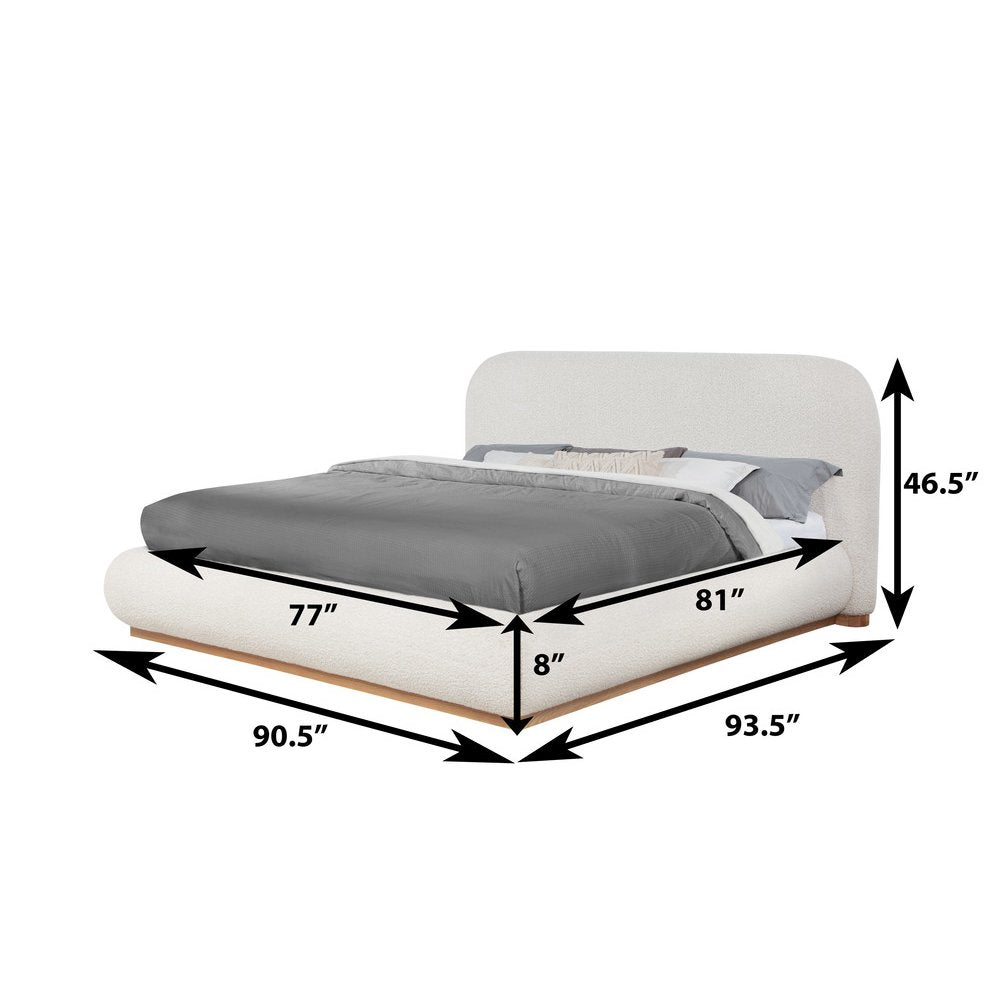 Cream Boucle Eastern King Platform Bed With Wood Base