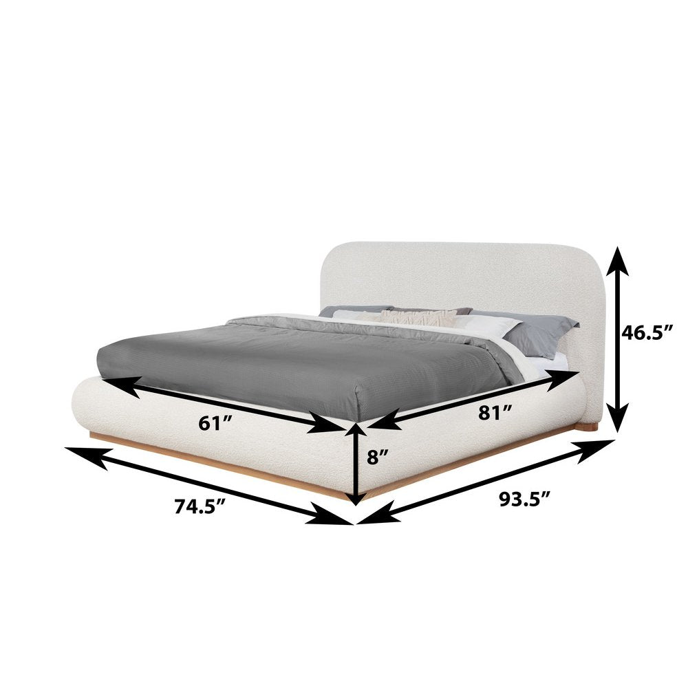 Cream Boucle Queen Platform Bed With Wood Base