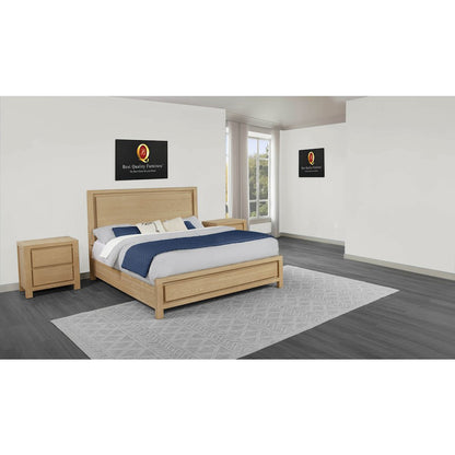 Rubber Wood Light Oak Natuiral Finish Eastern King Bedroom Set with Nightstands
