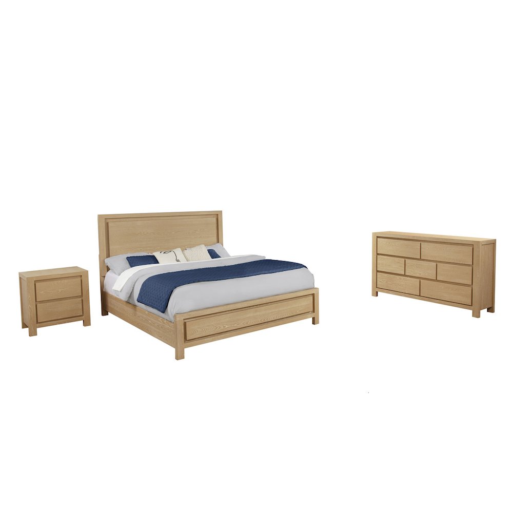 3pc Rubber Wood Light Oak Natuiral Finish Eastern King Bedroom Set