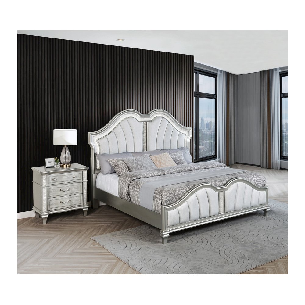 2 Piece Silver Eastern King Panel Bedroom Set ( Ekb+Nightstand)