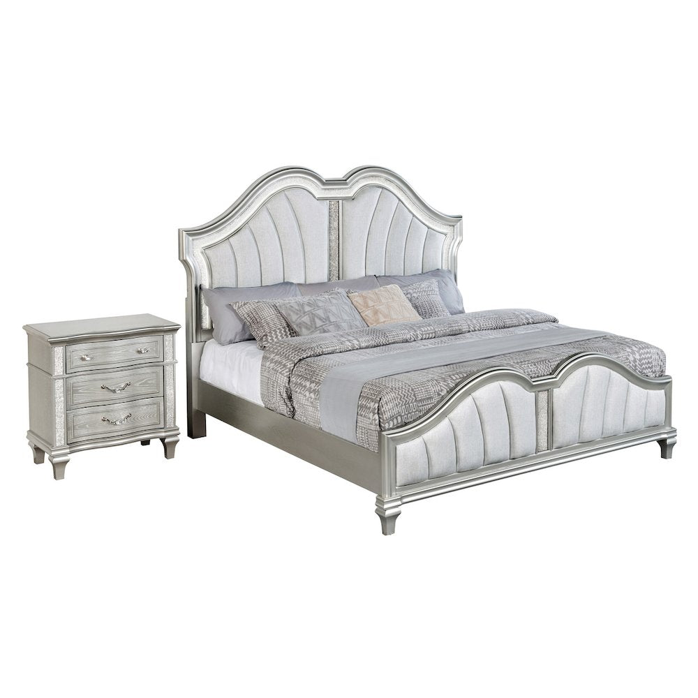 2 Piece Silver Eastern King Panel Bedroom Set ( Ekb+Nightstand)