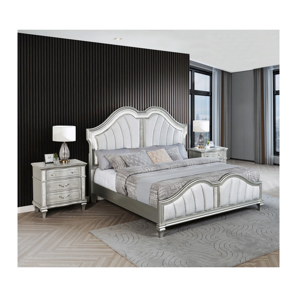 3 Piece Silver Eastern King Panel Bedroom Set ( Ekb+2 Nightstand)