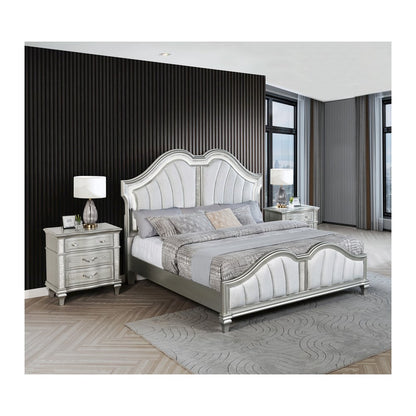3 Piece Silver Eastern King Panel Bedroom Set ( Ekb+2 Nightstand)