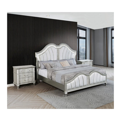 3 Piece Silver Eastern King Panel Bedroom Set ( Ekb+2 Nightstand)