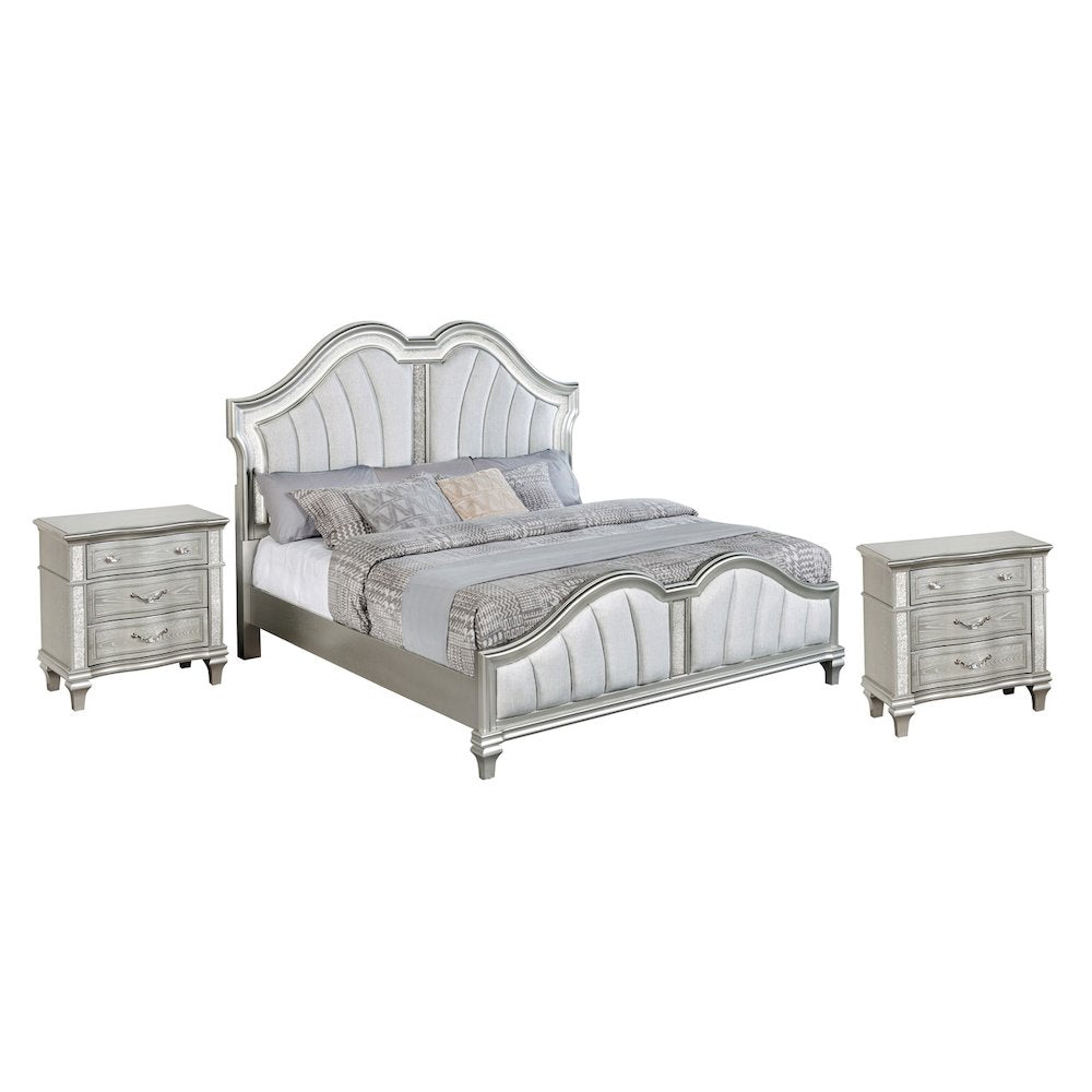 3 Piece Silver Eastern King Panel Bedroom Set ( Ekb+2 Nightstand)