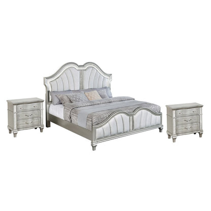 3 Piece Silver Eastern King Panel Bedroom Set ( Ekb+2 Nightstand)