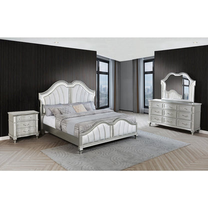 4 Piece Silver Eastern King Panel Bedroom Set ( Ekb+Dresser+Mirror+Ns)