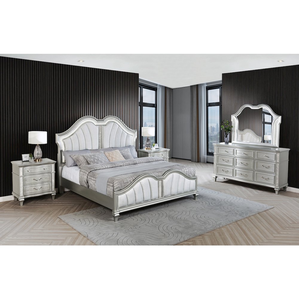 5 Piece Silver Eastern King Panel Bedroom Set ( Ekb+Dresser+ Mirror+ 2Ns)