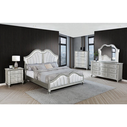 5 Piece Silver Eastern King Panel Bedroom Set ( Ekb+Dresser+ Mirror+ Ns+Chest)