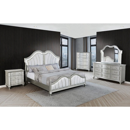 5 Piece Silver Eastern King Panel Bedroom Set ( Ekb+Dresser+ Mirror+ Ns+Chest)