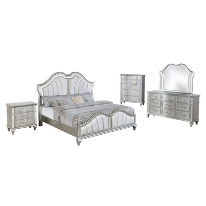 5 Piece Silver Eastern King Panel Bedroom Set ( Ekb+Dresser+ Mirror+ Ns+Chest)