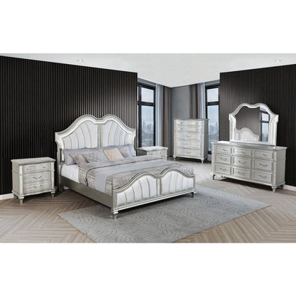 6 Piece Silver Eastern King Panel Bedroom Set (Ekb+Dresser+Mirror+2Ns+Chest)