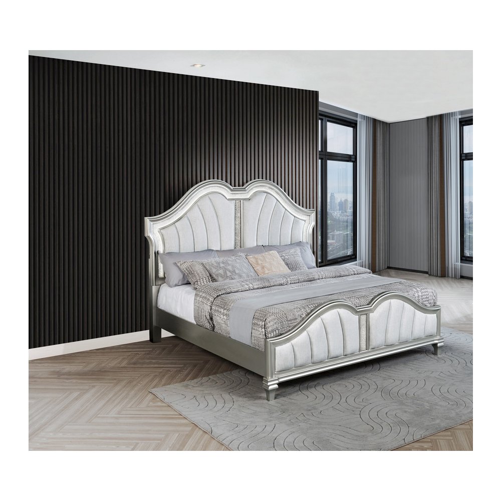 Eastern King Silver Panel Bed In Silver Color