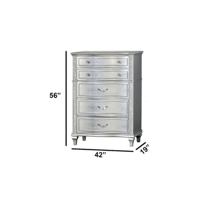 6 Piece Silver Eastern King Panel Bedroom Set (Ekb+Dresser+Mirror+2Ns+Chest)