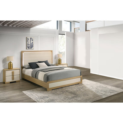 3 piece - Beige wood bedroom set (bed+2Night stands)