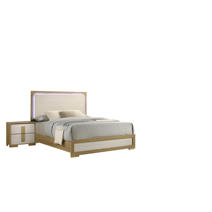 2 piece - Beige wood bedroom set (Bed+Night stand)