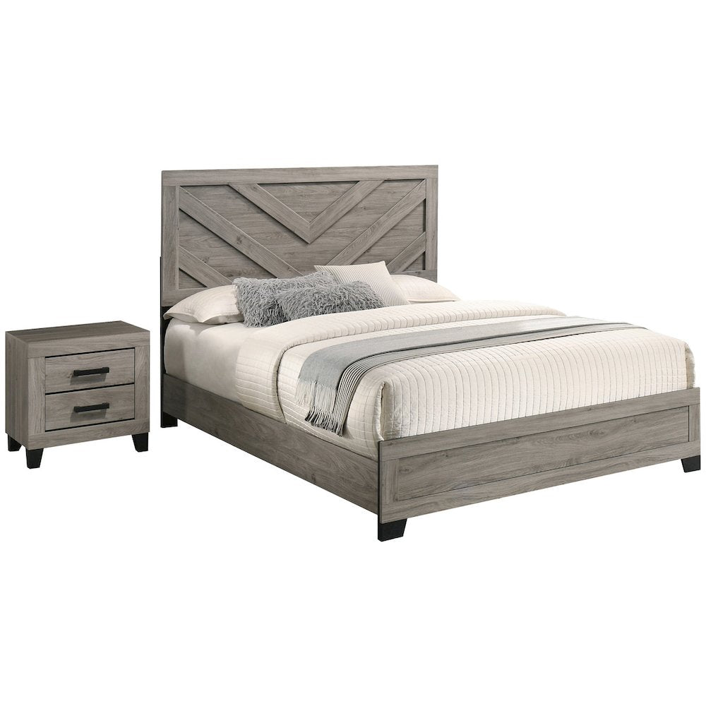 2 piece light gray pannel bedroom set (Bed+NS)