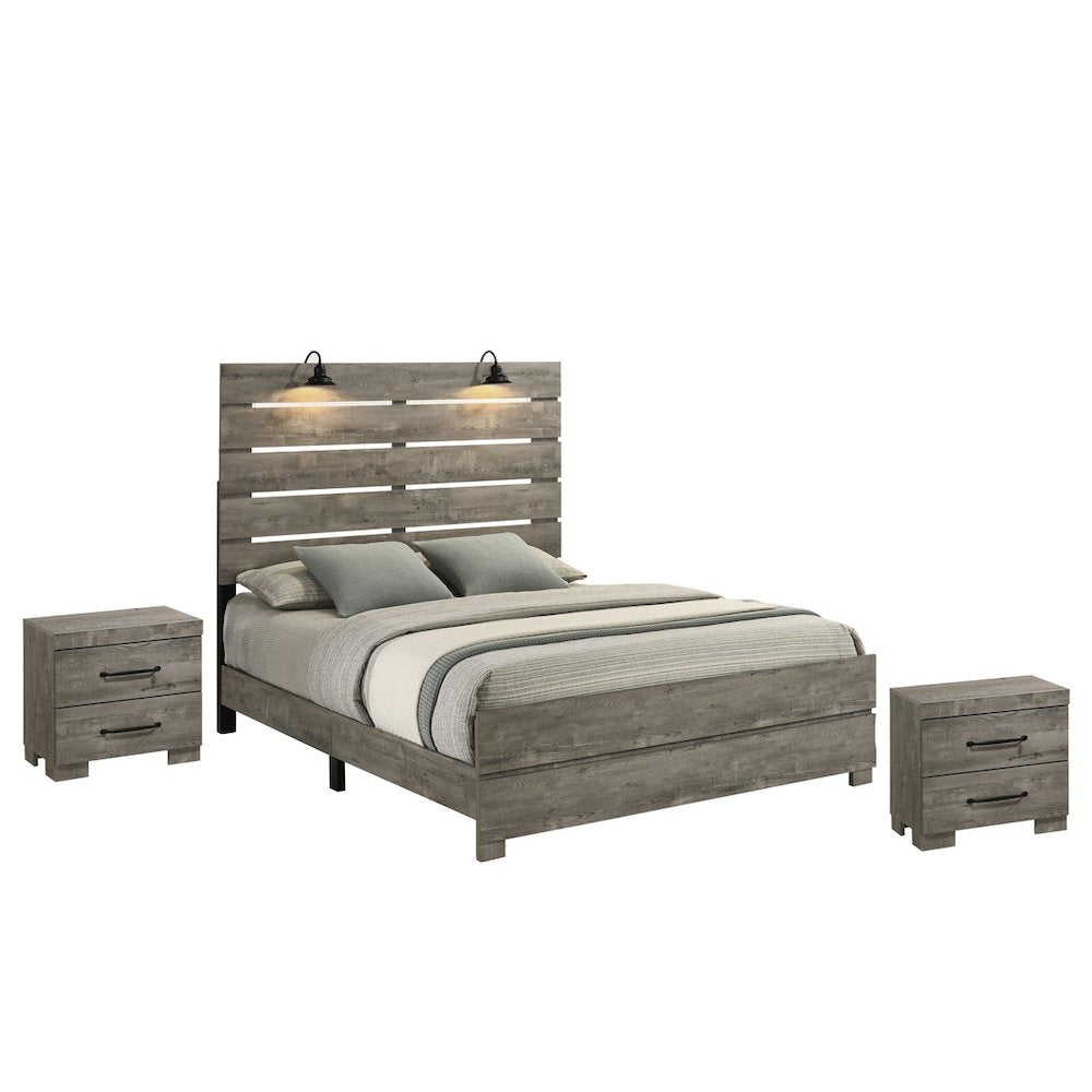 3Pc Modern Full Size Panel Bedroom Set In Antique Gray Color