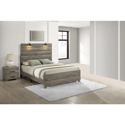 2Pc Modern Full Size Panel Bed With Nightstand In Antique Gray Color