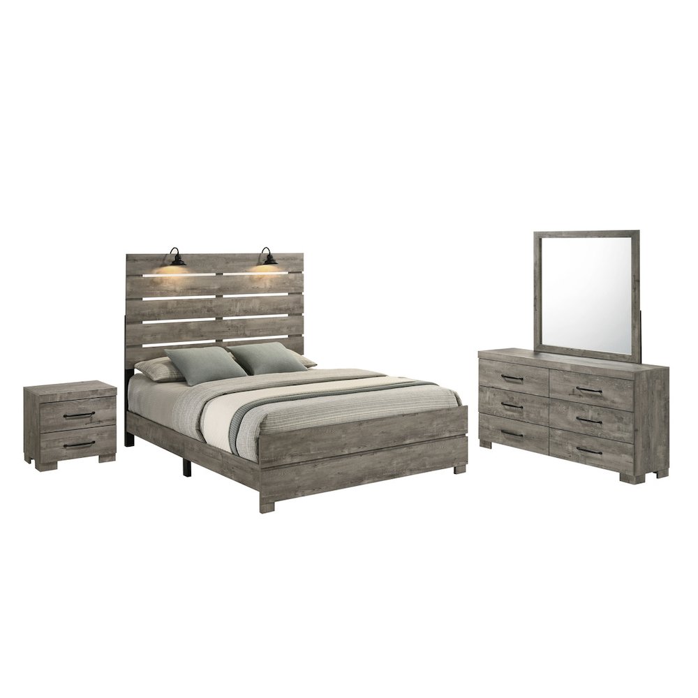 4Pc Modern Full Size Panel Bedroom Set In Antique Gray Color