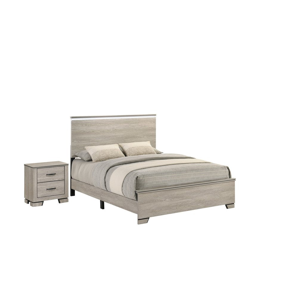 2pc Eastern King Panel Bedroom Set Greige Rustic Oak (Bed, Nightstand)