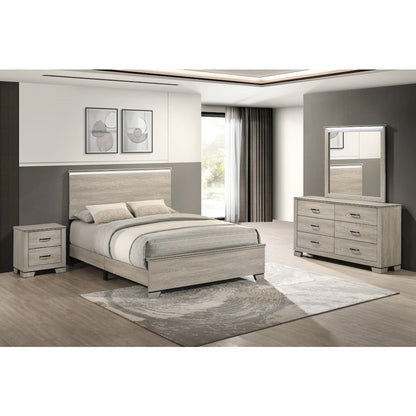4pc Eastern King Panel Bedroom Set Greige Rustic Oak