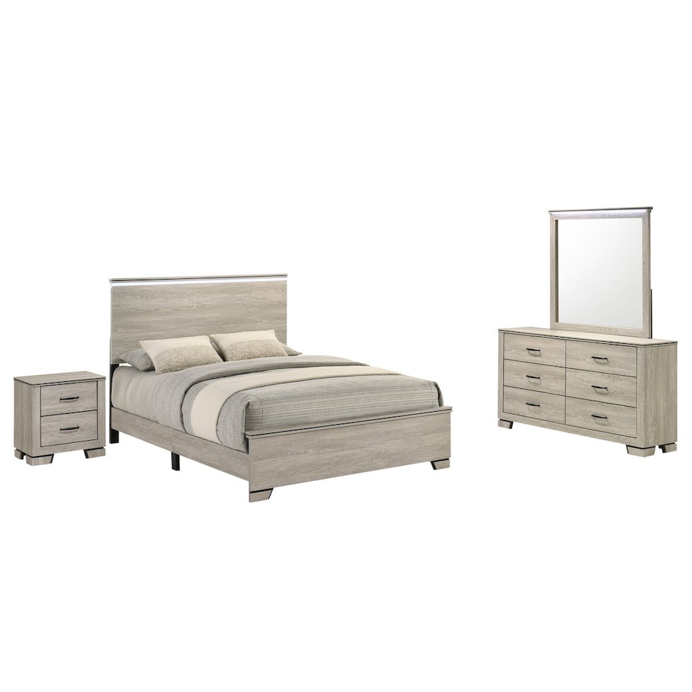 4pc Eastern King Panel Bedroom Set Greige Rustic Oak