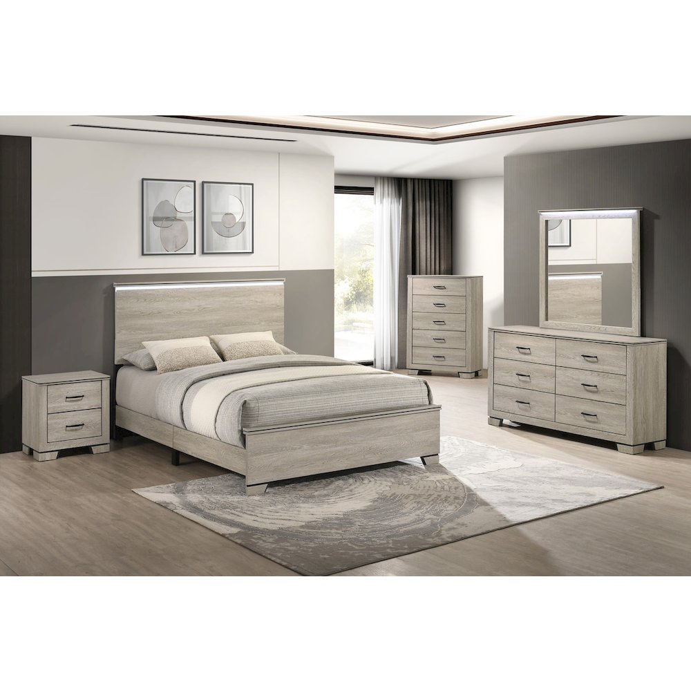 5pc Eastern King Panel Bedroom Set Greige Rustic Oak