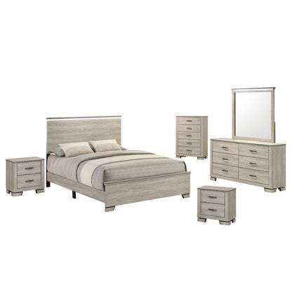 6pc Eastern King Panel Bedroom Set Greige Rustic Oak