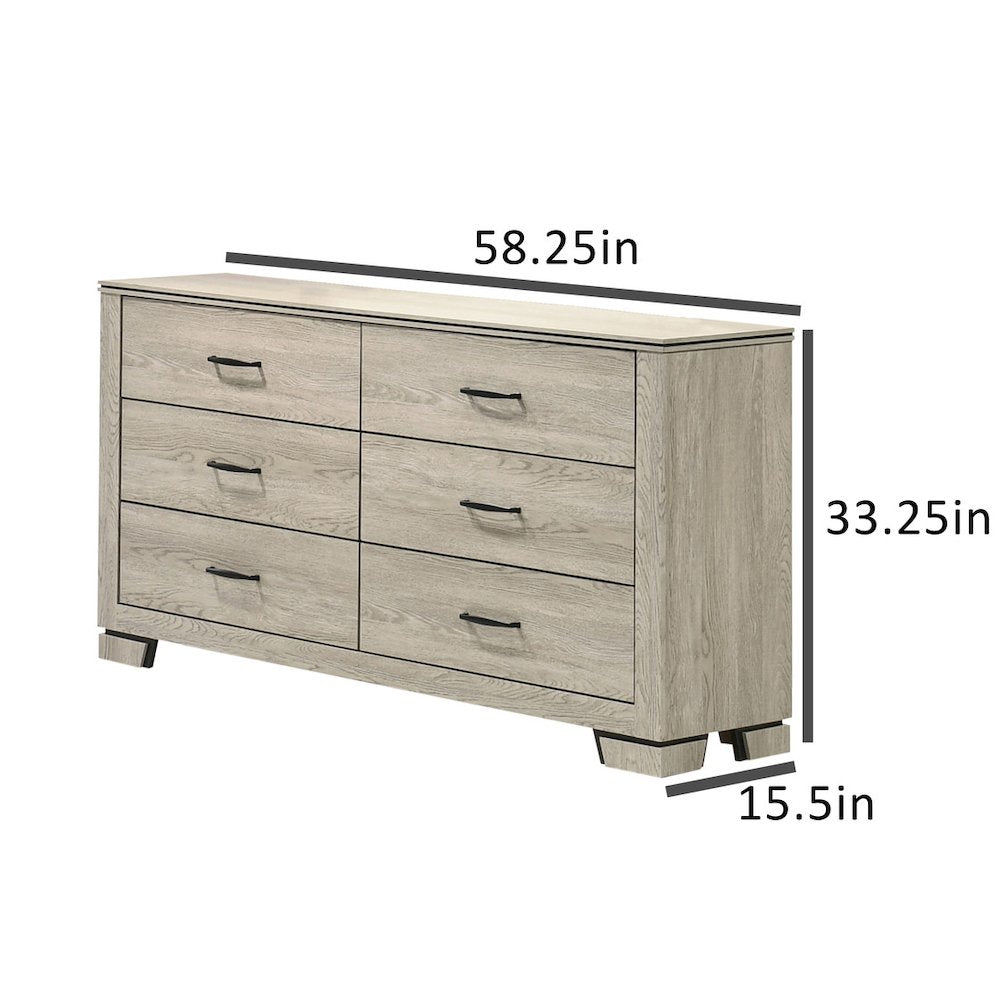 Greige Rustic Oak 6-Drawers Dresser