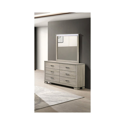 Greige Rustic Oak 6-Drawers Dresser with Mirror