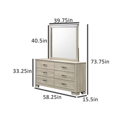 Greige Rustic Oak 6-Drawers Dresser with Mirror
