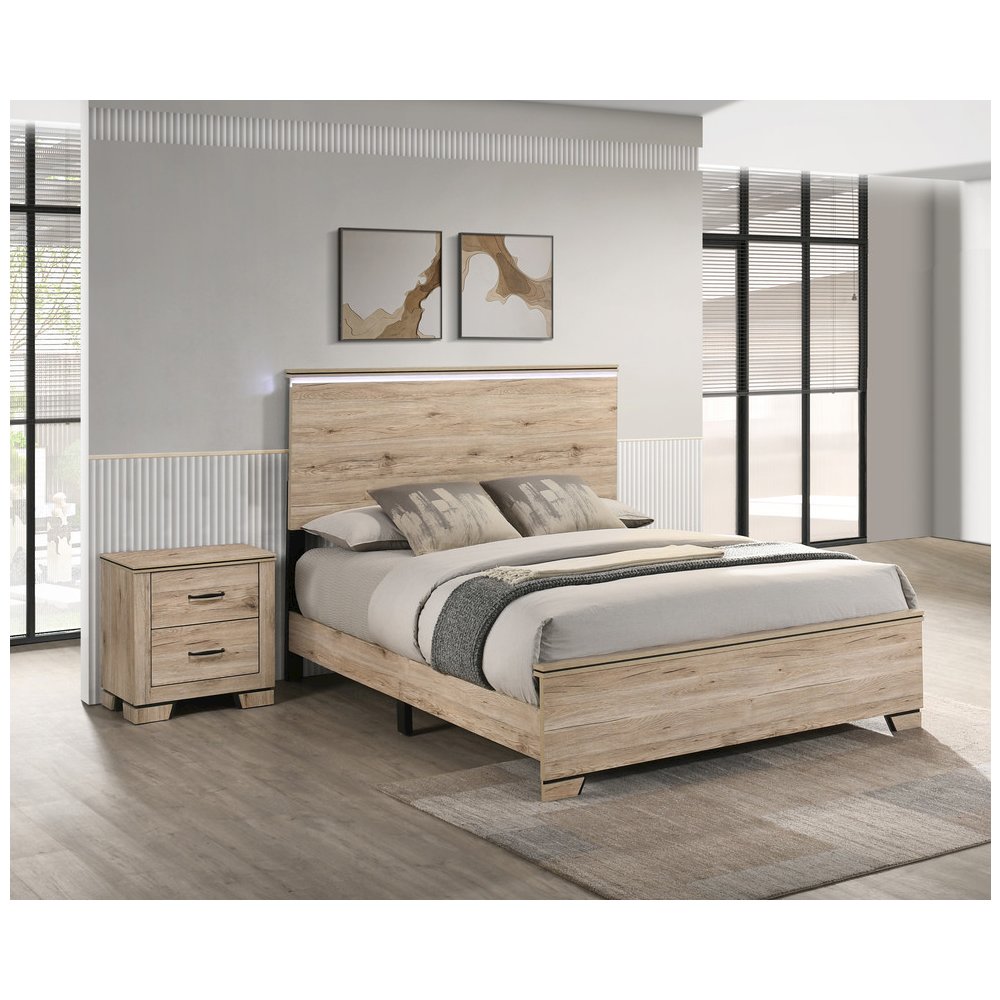 2pc Eastern King Panel Bedroom Set Light Oak (Bed, Nightstand)